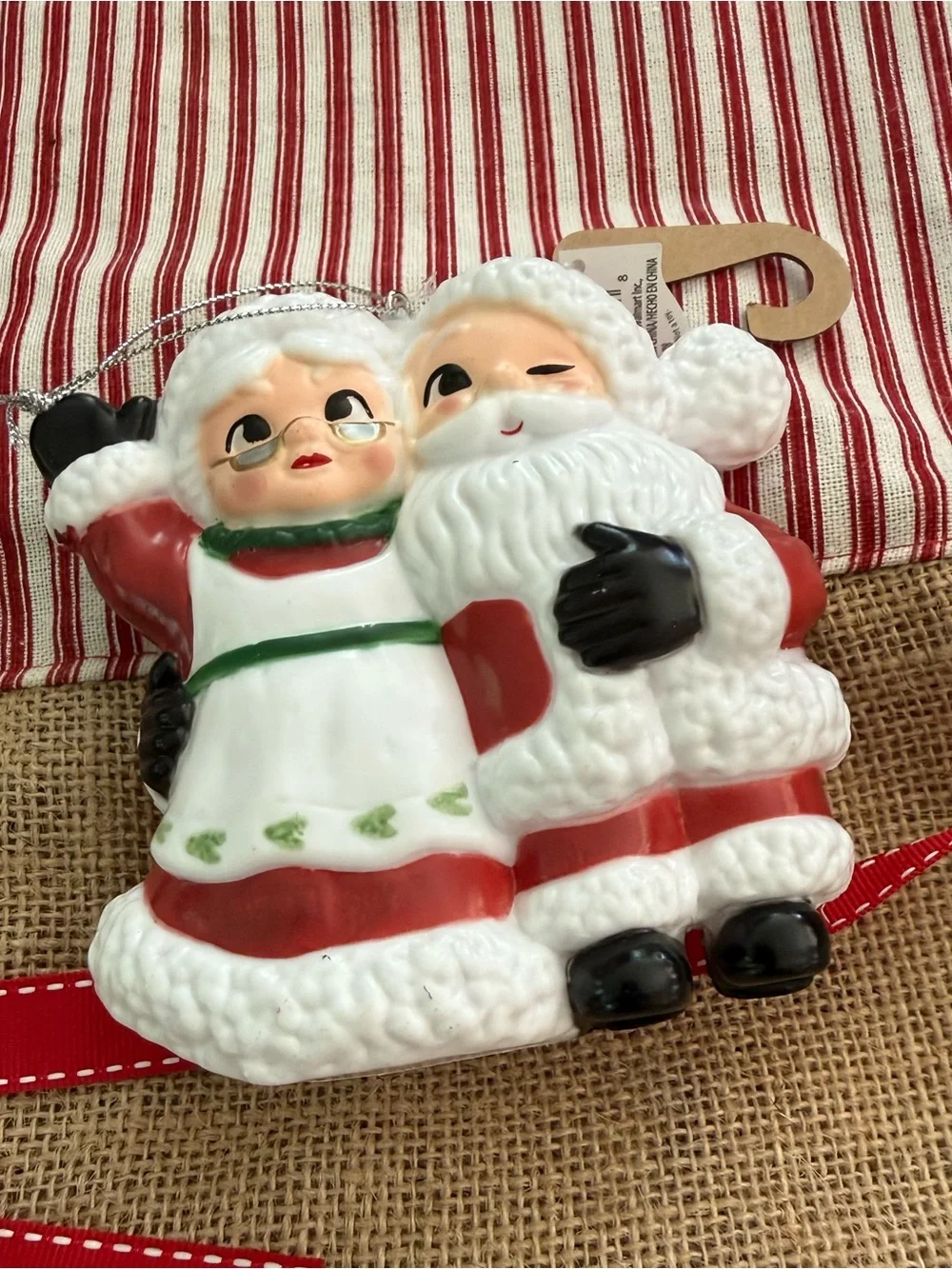 NWT Bundle of  3 Christmas Blow Mold Ornaments and Burlap Sack